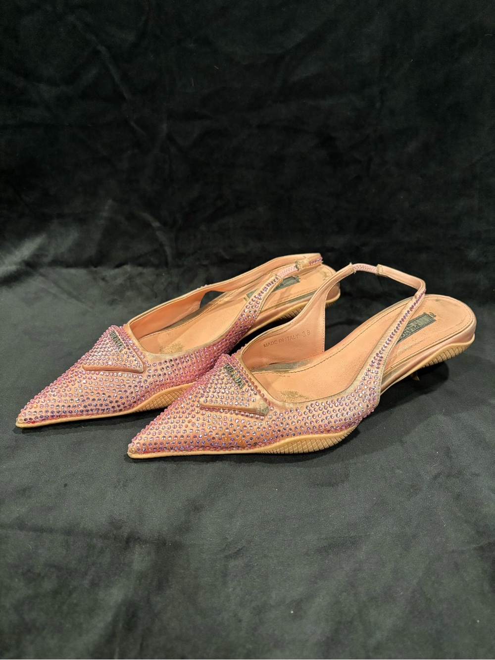Prada Pink Crystal Embellished Slingback Kitten Heels - Picture 2 of 15